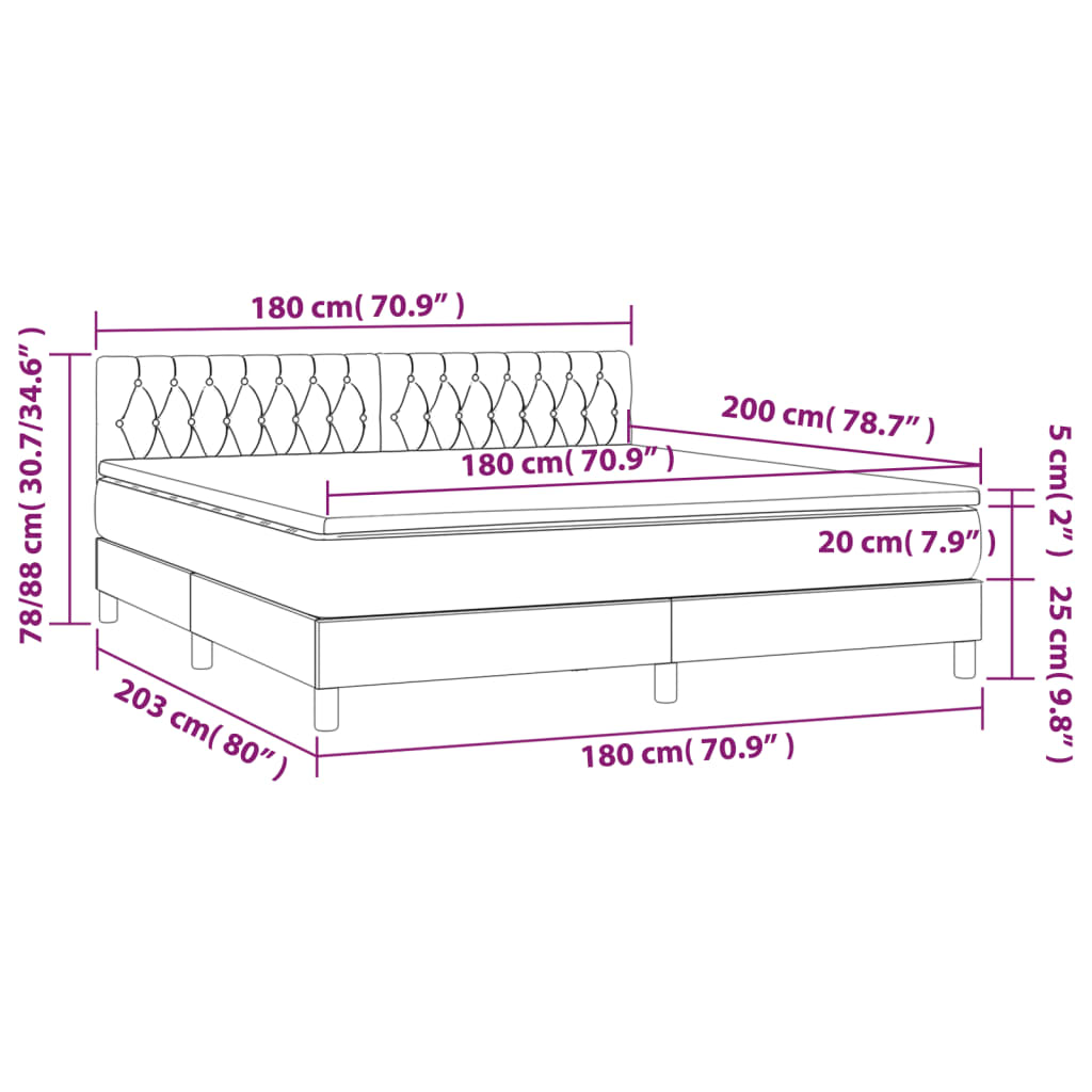Krevet box spring s madracem LED tamnosivi 180x200 cm baršun