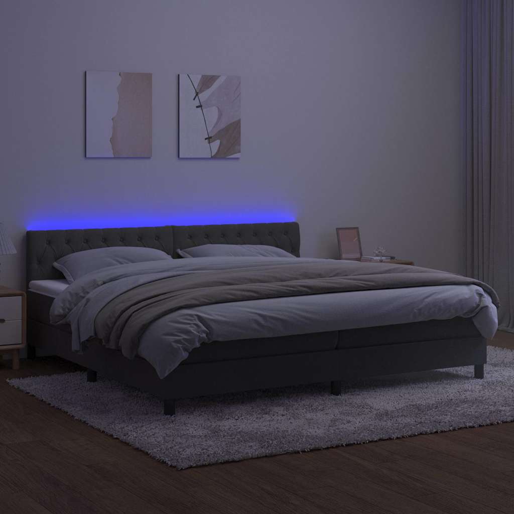 Krevet box spring s madracem LED tamnosivi 200x200 cm baršun
