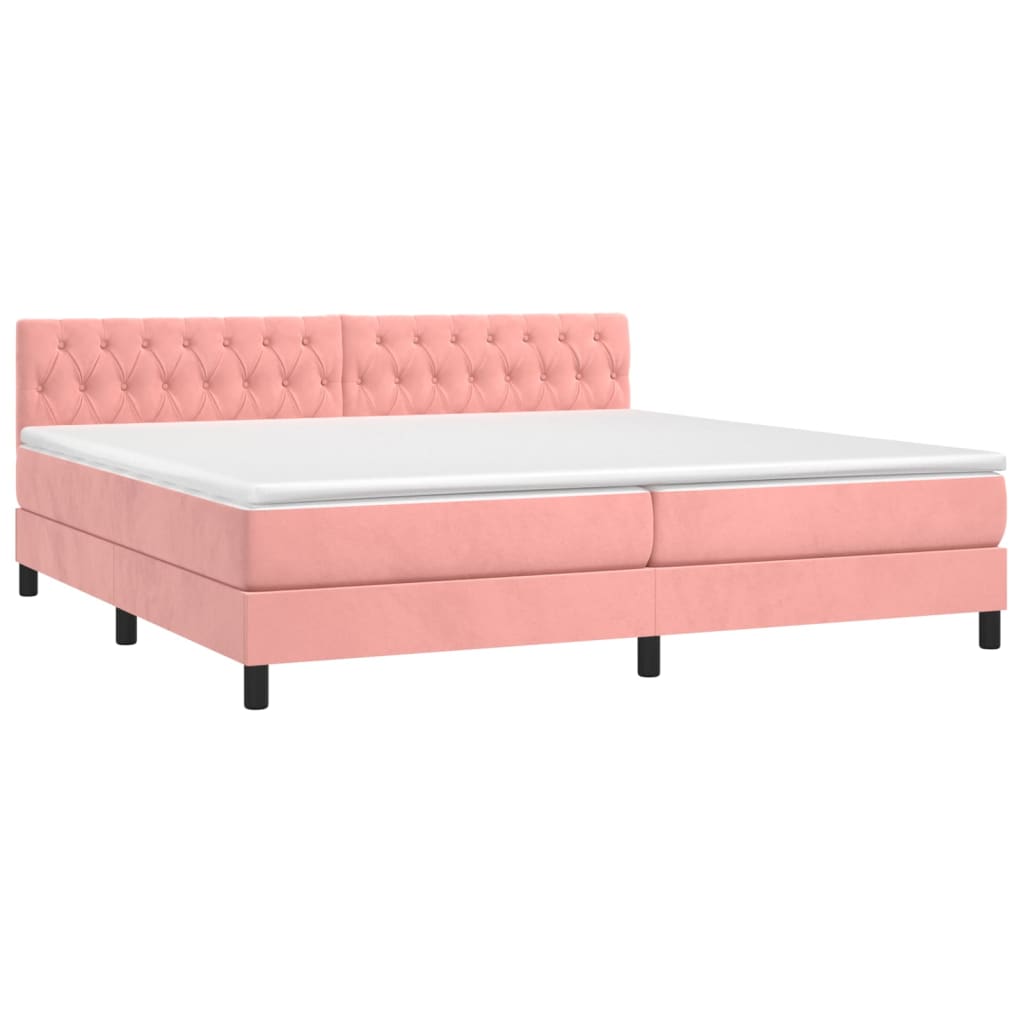 Krevet box spring s madracem LED ružičasti 200x200cm baršunasti
