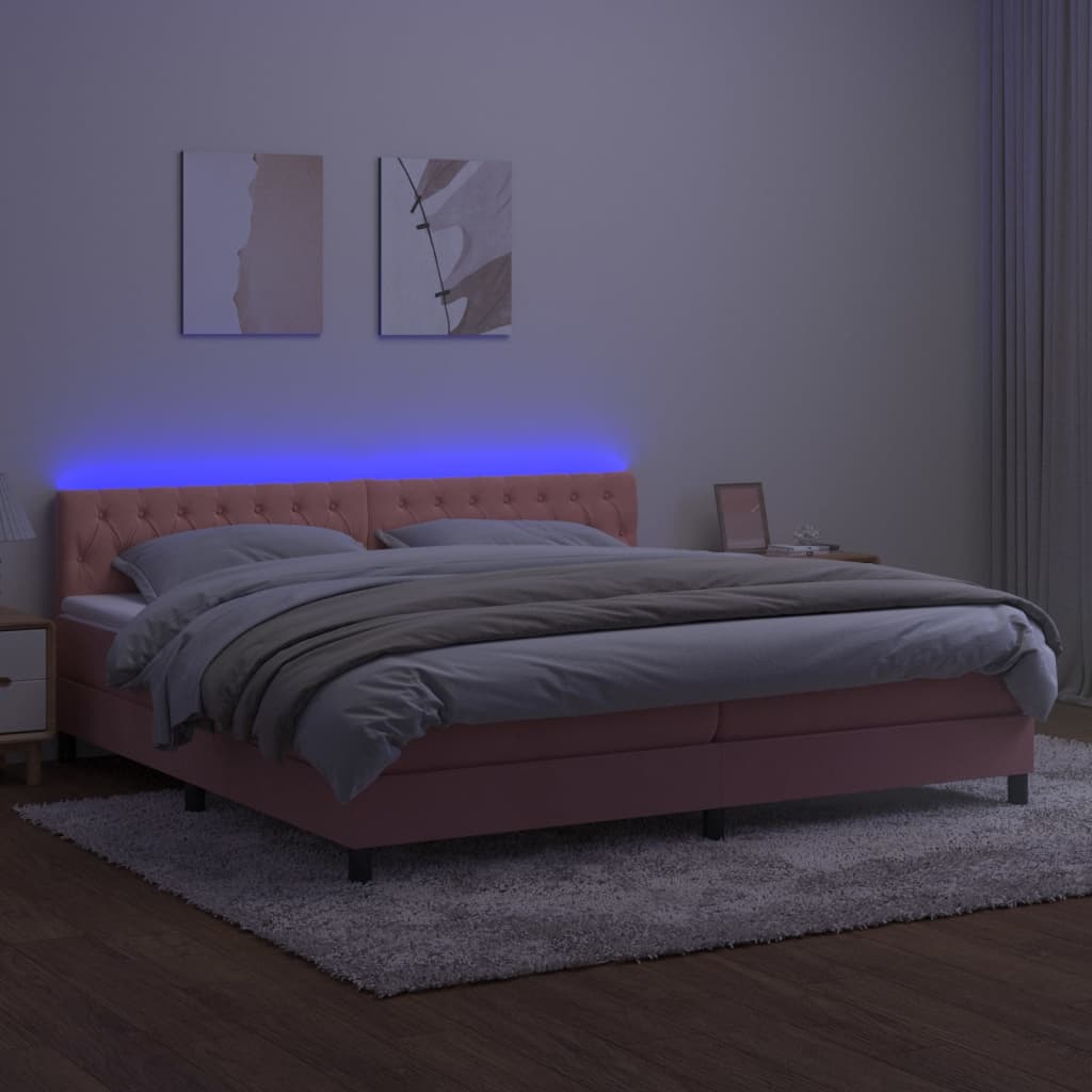 Krevet box spring s madracem LED ružičasti 200x200cm baršunasti