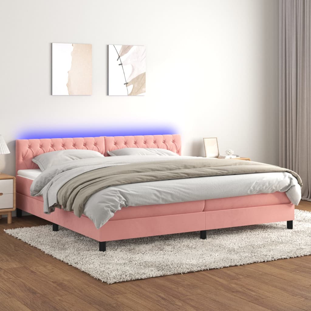 Krevet box spring s madracem LED ružičasti 200x200cm baršunasti
