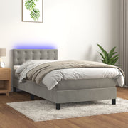Krevet box spring s madracem LED svjetlosivi 90x190 cm baršun