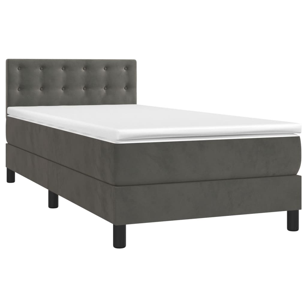 Krevet box spring s madracem LED tamnosivi 90x190 cm baršun