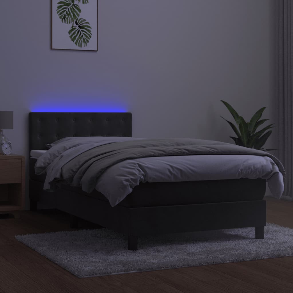 Krevet box spring s madracem LED tamnosivi 90x190 cm baršun