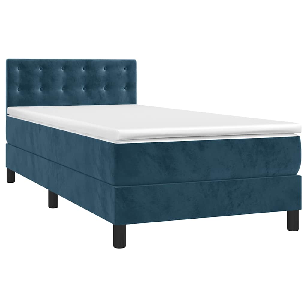 Krevet box spring s madracem LED tamnoplavi 90x190 cm baršun