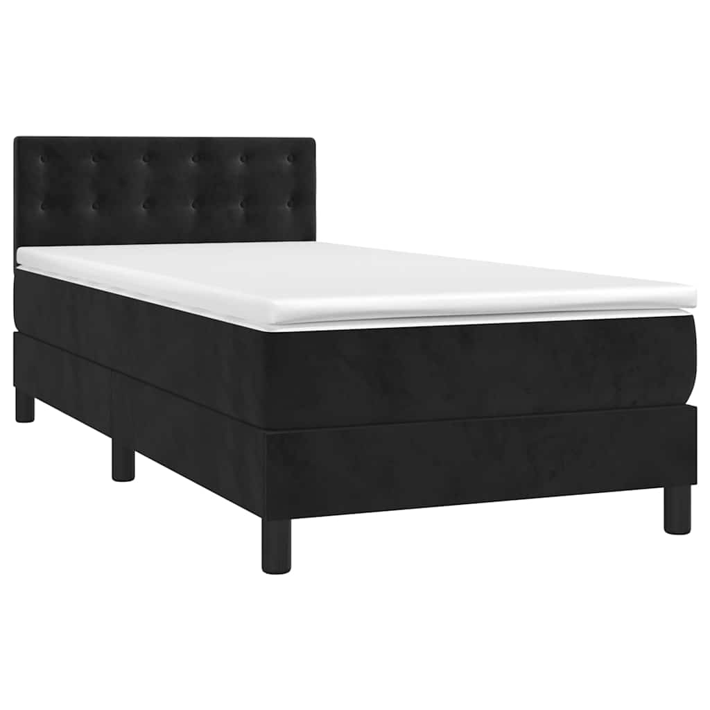 Krevet box spring s madracem LED crni 90x200 cm baršun