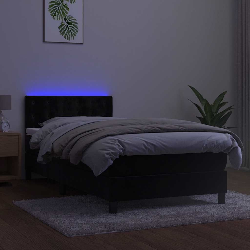 Krevet box spring s madracem LED crni 90x200 cm baršun