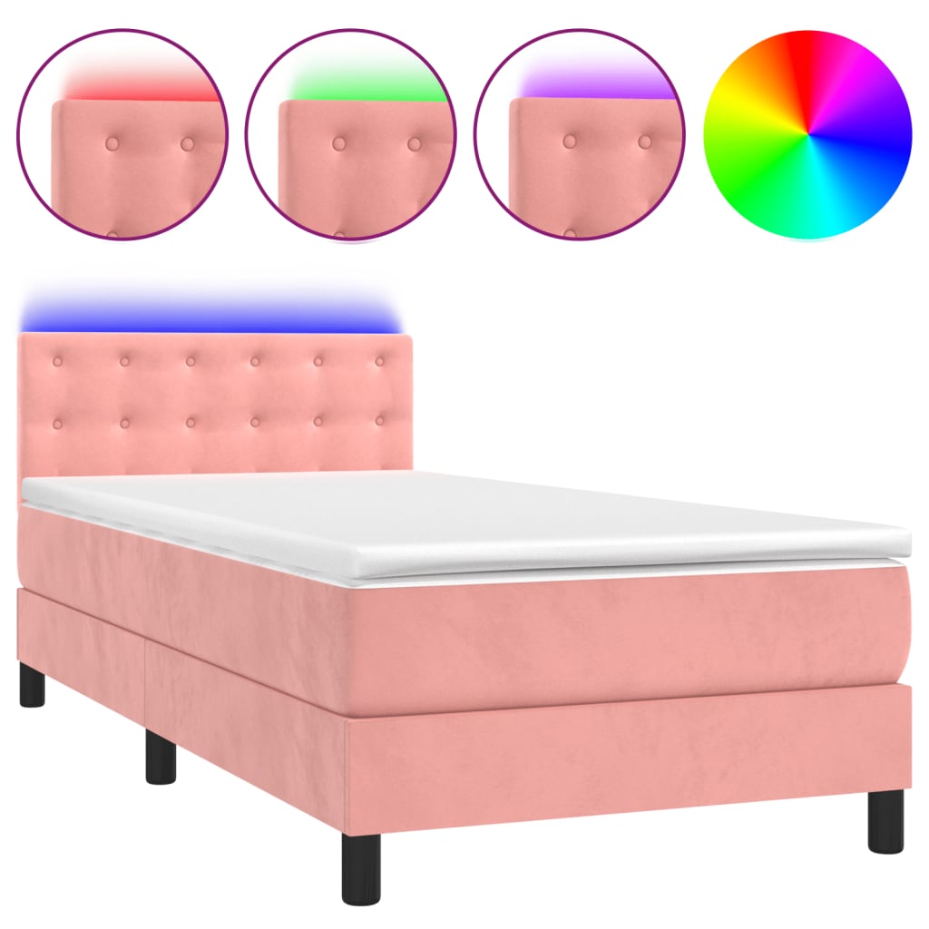 Krevet box spring s madracem LED ružičasti 90x200 cm baršunasti