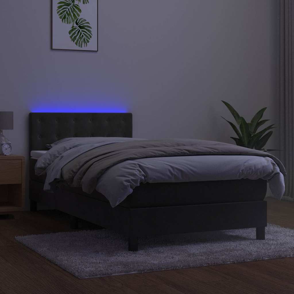 Krevet box spring s madracem LED tamnosivi 100x200 cm baršun