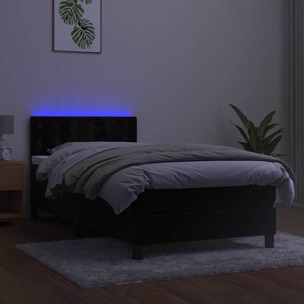 Krevet box spring s madracem LED crni 100x200 cm baršun