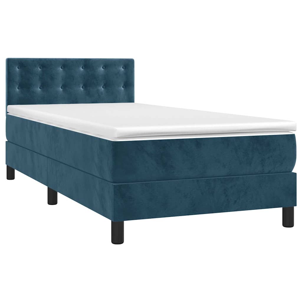 Krevet box spring s madracem LED tamnoplavi 100x200 cm baršun