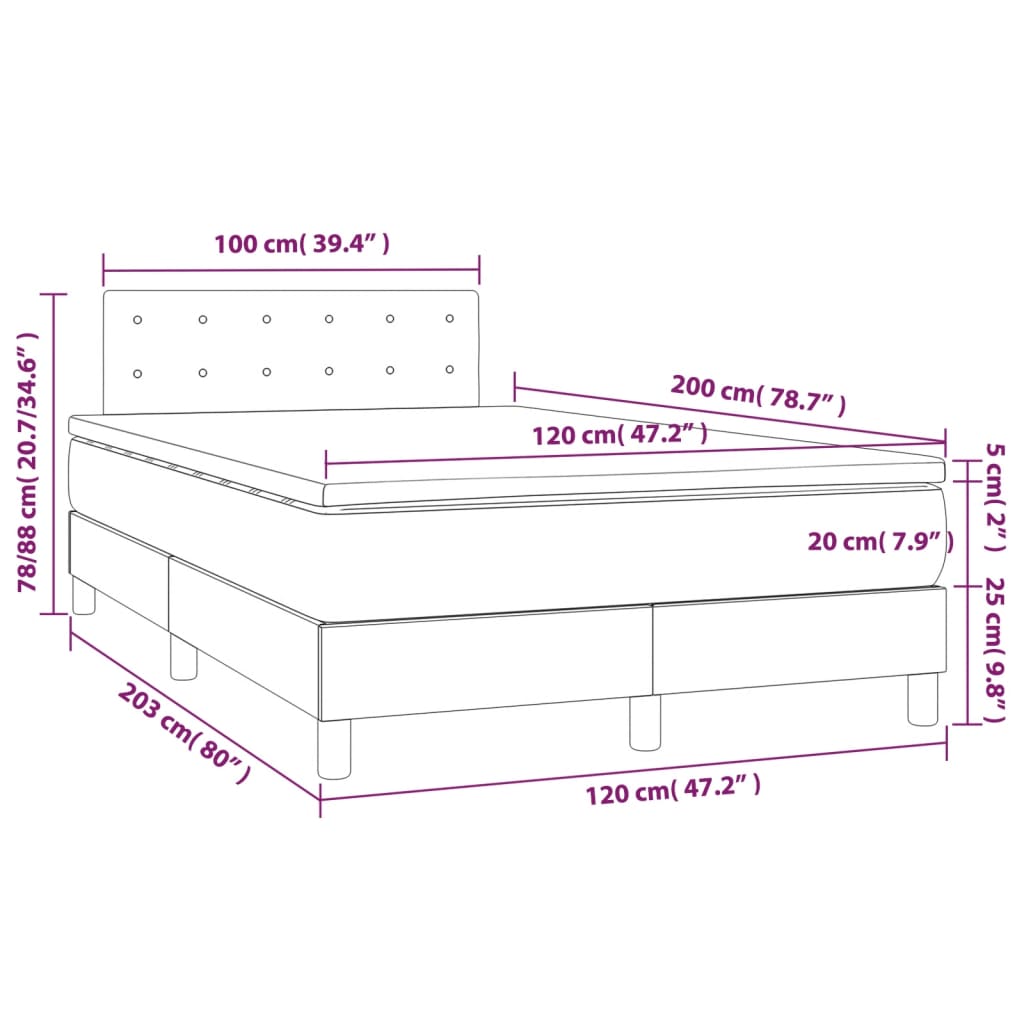 Krevet box spring s madracem LED tamnosivi 120 x 200 cm baršun