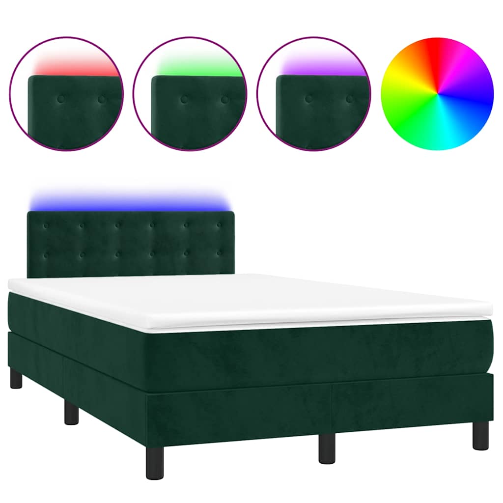 Krevet box spring s madracem LED tamnozeleni 120x200 cm baršun