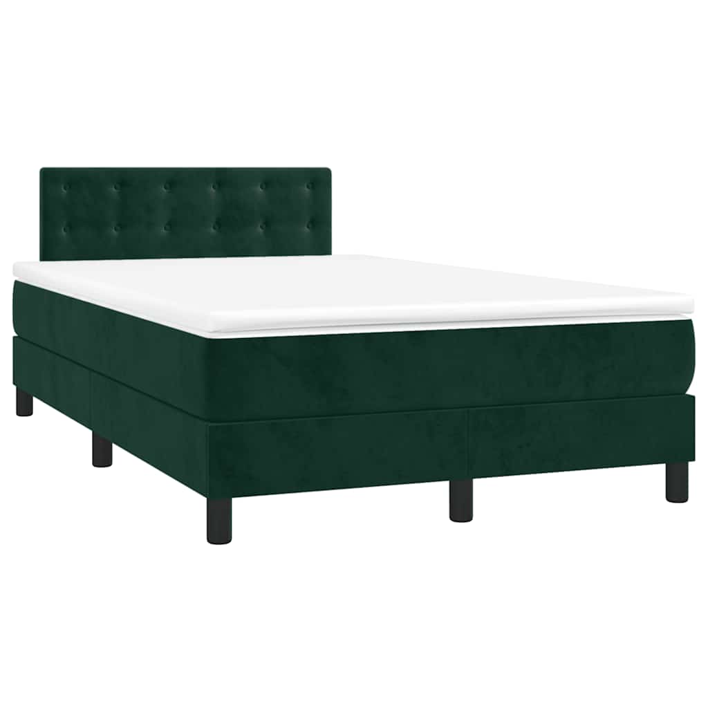 Krevet box spring s madracem LED tamnozeleni 120x200 cm baršun