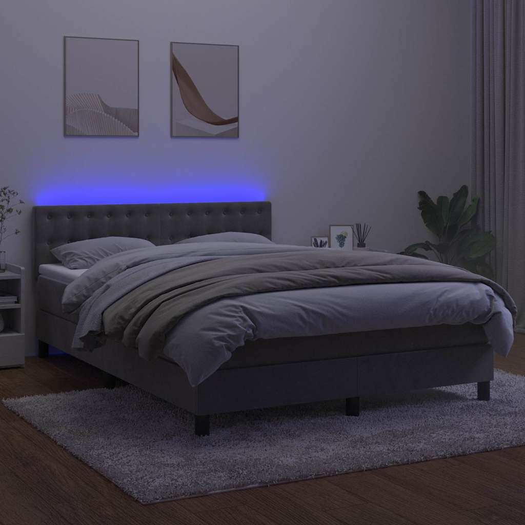 Krevet box spring s madracem LED svjetlosivi 140x200 cm baršun