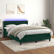 Krevet box spring s madracem LED tamnozeleni 140x200 cm baršun