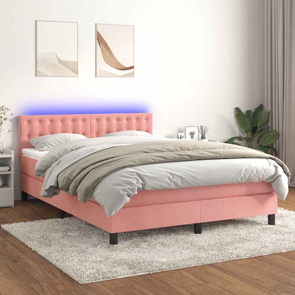 Krevet box spring s madracem LED ružičasti 140x200cm baršunasti