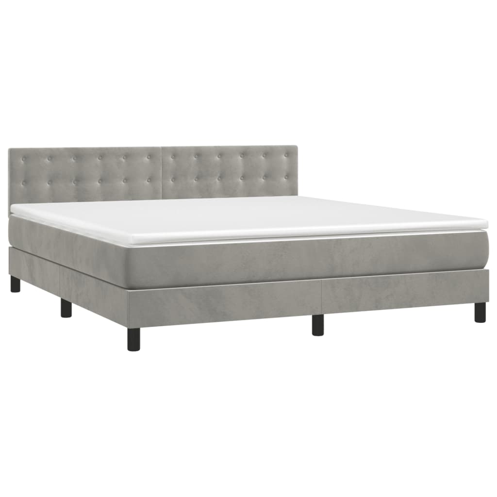 Krevet box spring s madracem LED svjetlosivi 160x200 cm baršun