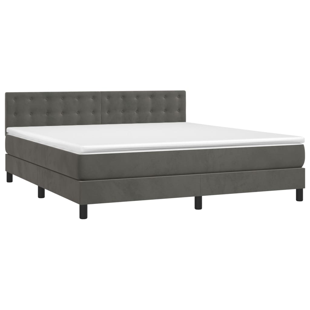 Krevet box spring s madracem LED tamnosivi 160x200 cm baršun