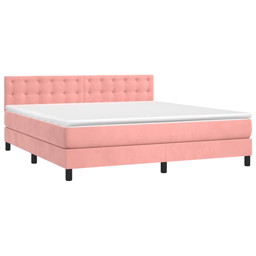 Krevet box spring s madracem LED ružičasti 160x200cm baršunasti