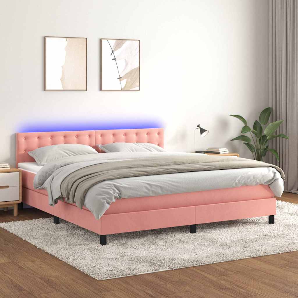 Krevet box spring s madracem LED ružičasti 160x200cm baršunasti