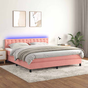 Krevet box spring s madracem LED ružičasti 160x200cm baršunasti