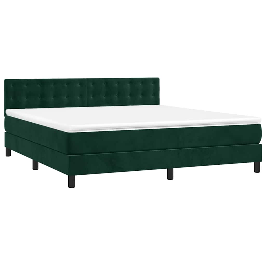 Krevet box spring s madracem LED tamnozeleni 180x200 cm baršun