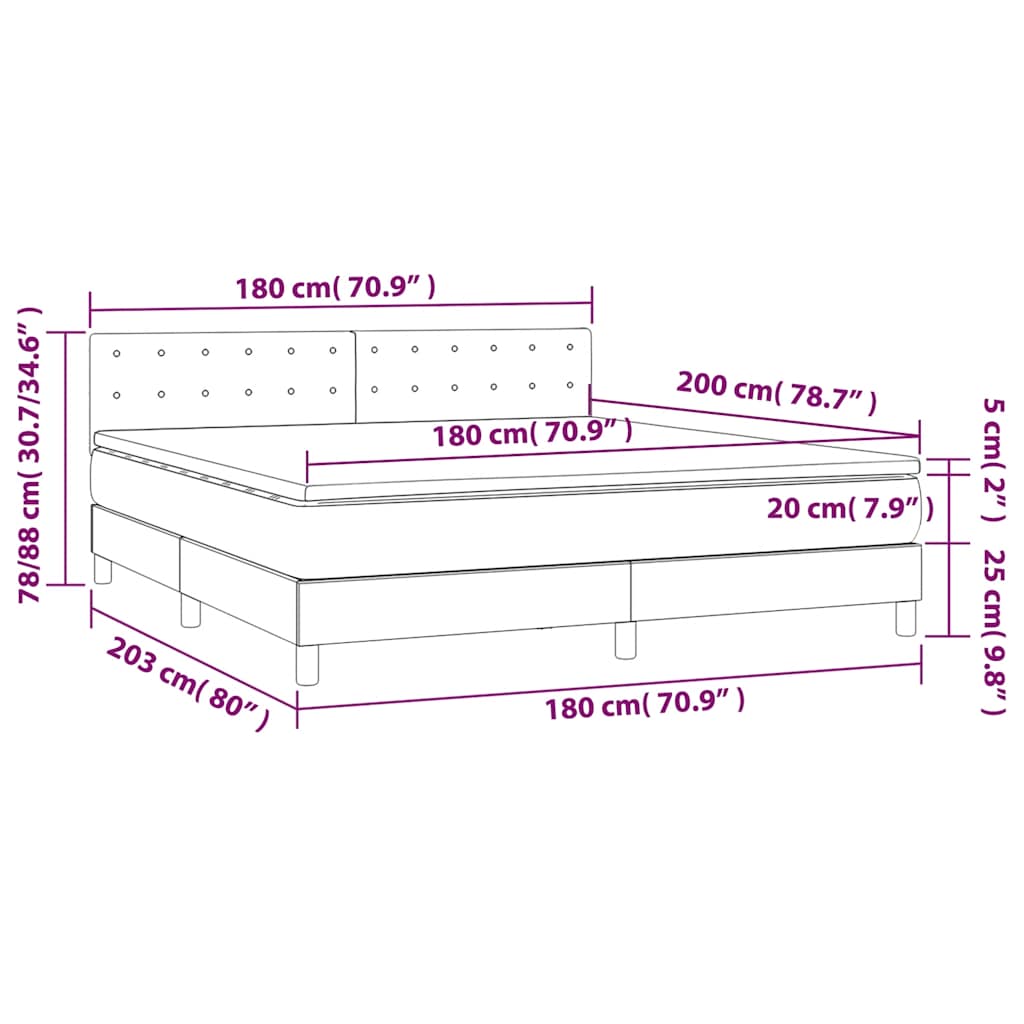Krevet box spring s madracem LED tamnozeleni 180x200 cm baršun