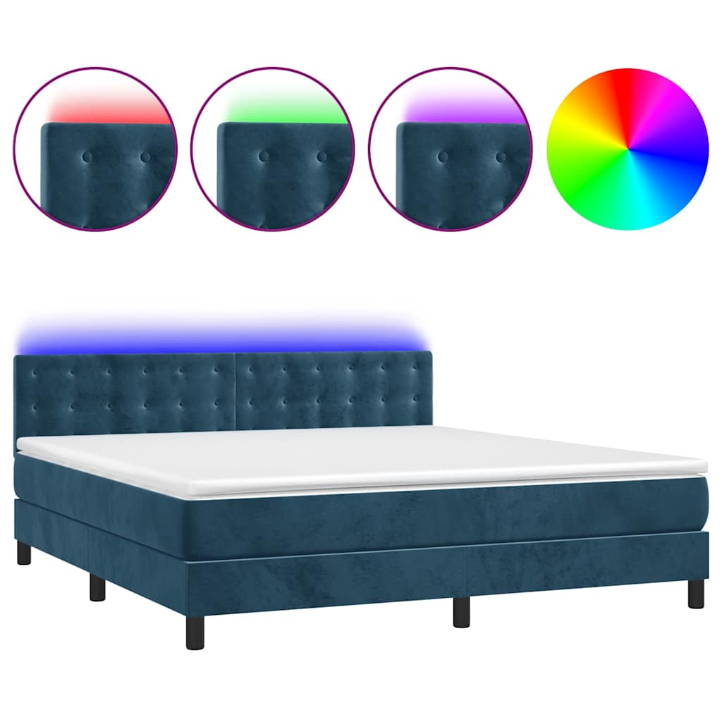 Krevet box spring s madracem LED tamnoplavi 180x200 cm baršun