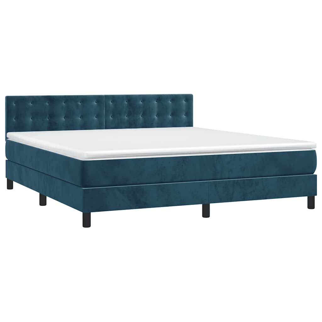 Krevet box spring s madracem LED tamnoplavi 180x200 cm baršun
