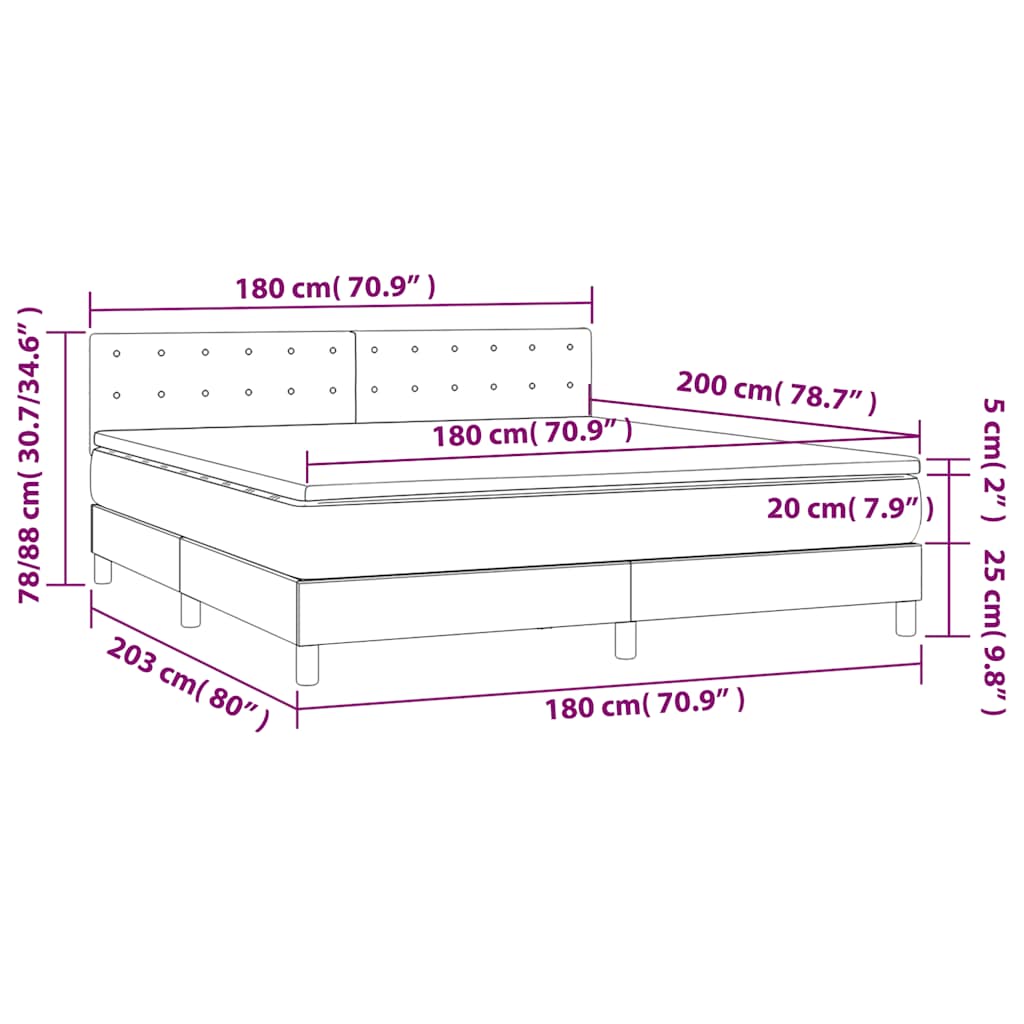 Krevet box spring s madracem LED tamnoplavi 180x200 cm baršun