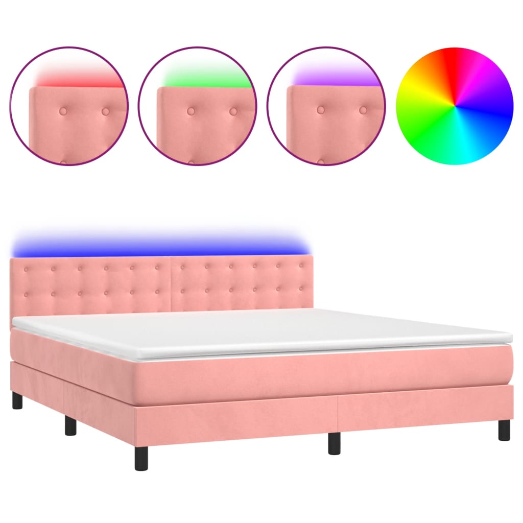 Krevet box spring s madracem LED ružičasti 180x200cm baršunasti