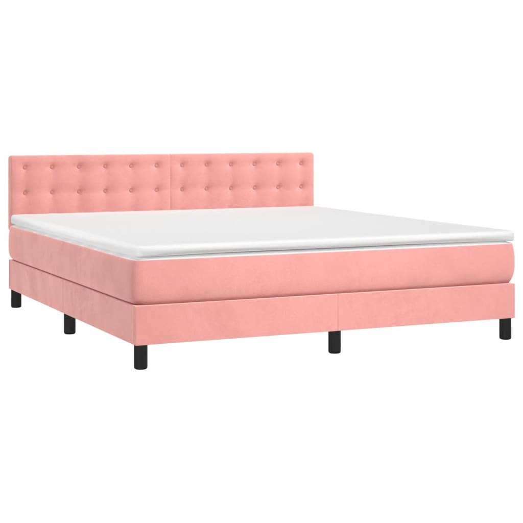 Krevet box spring s madracem LED ružičasti 180x200cm baršunasti