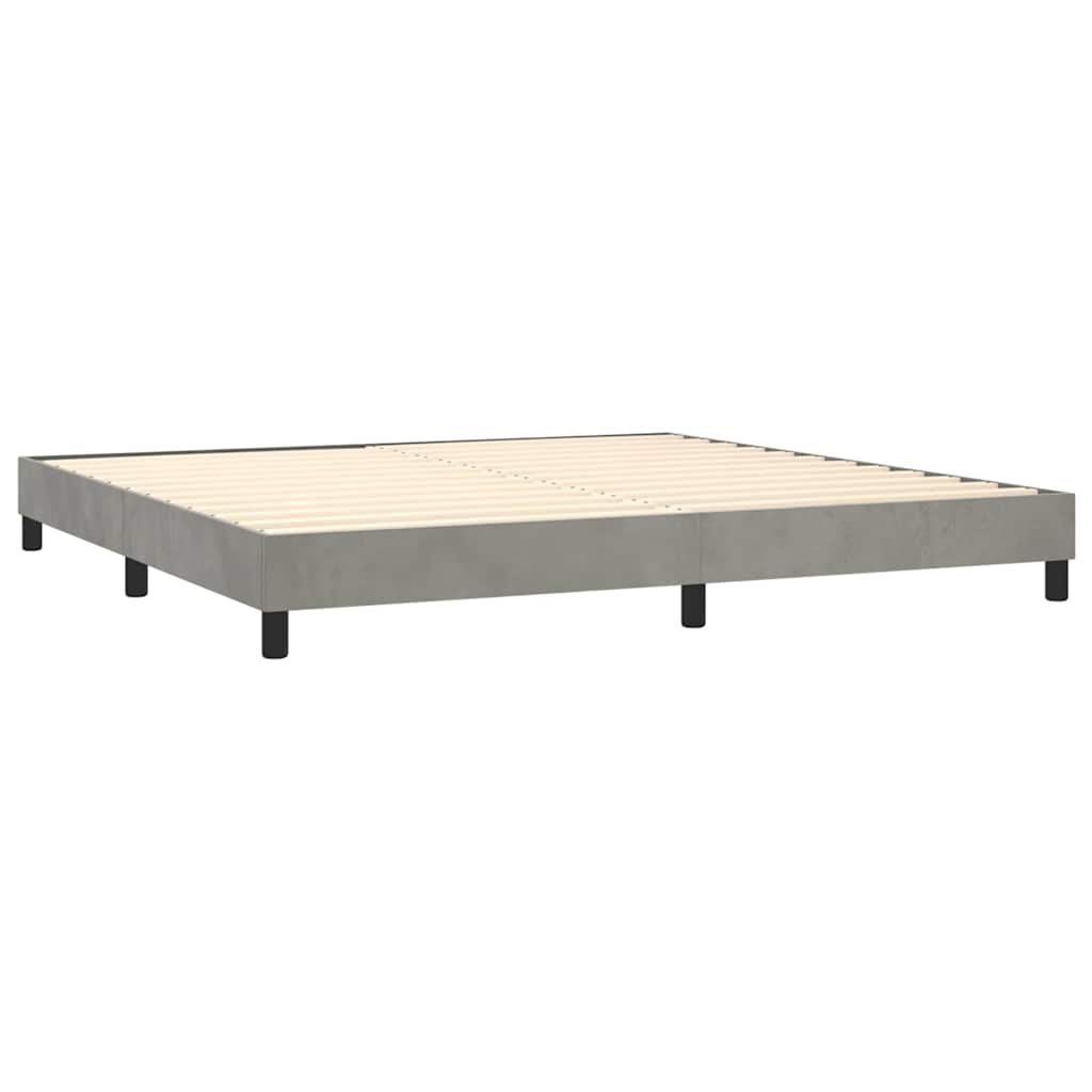 Krevet box spring s madracem LED svjetlosivi 200x200 cm baršun