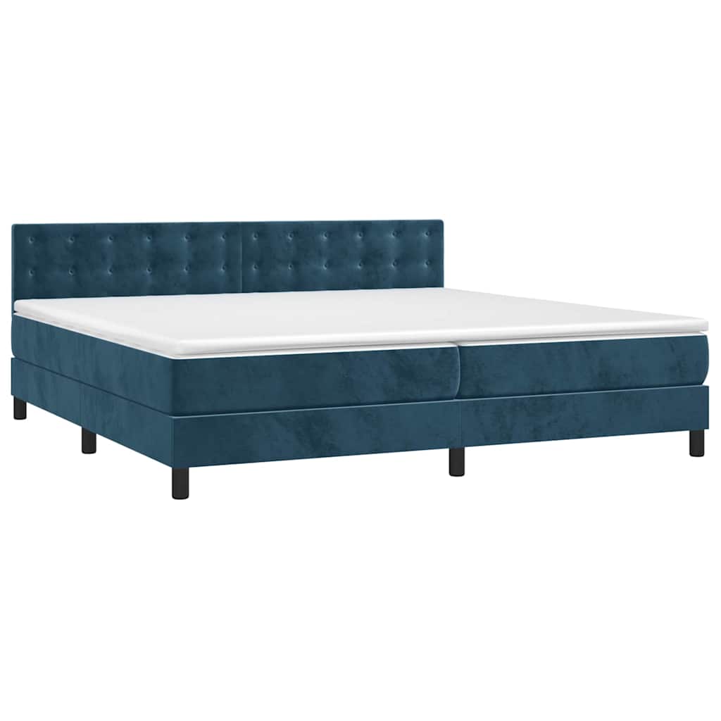 Krevet box spring s madracem LED tamnoplavi 200x200 cm baršun