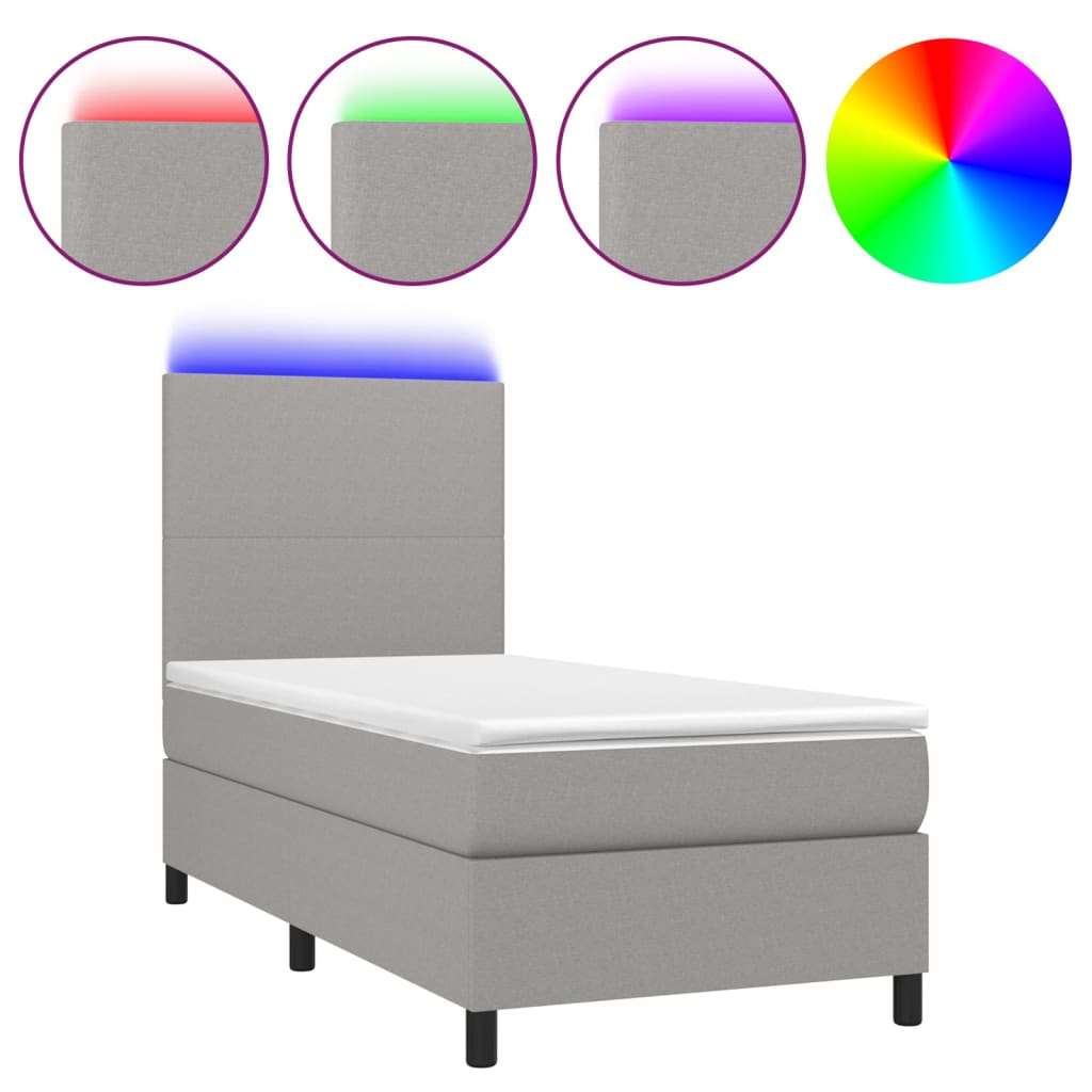Krevet box spring s madracem LED svjetlosivi 80x200 cm tkanina