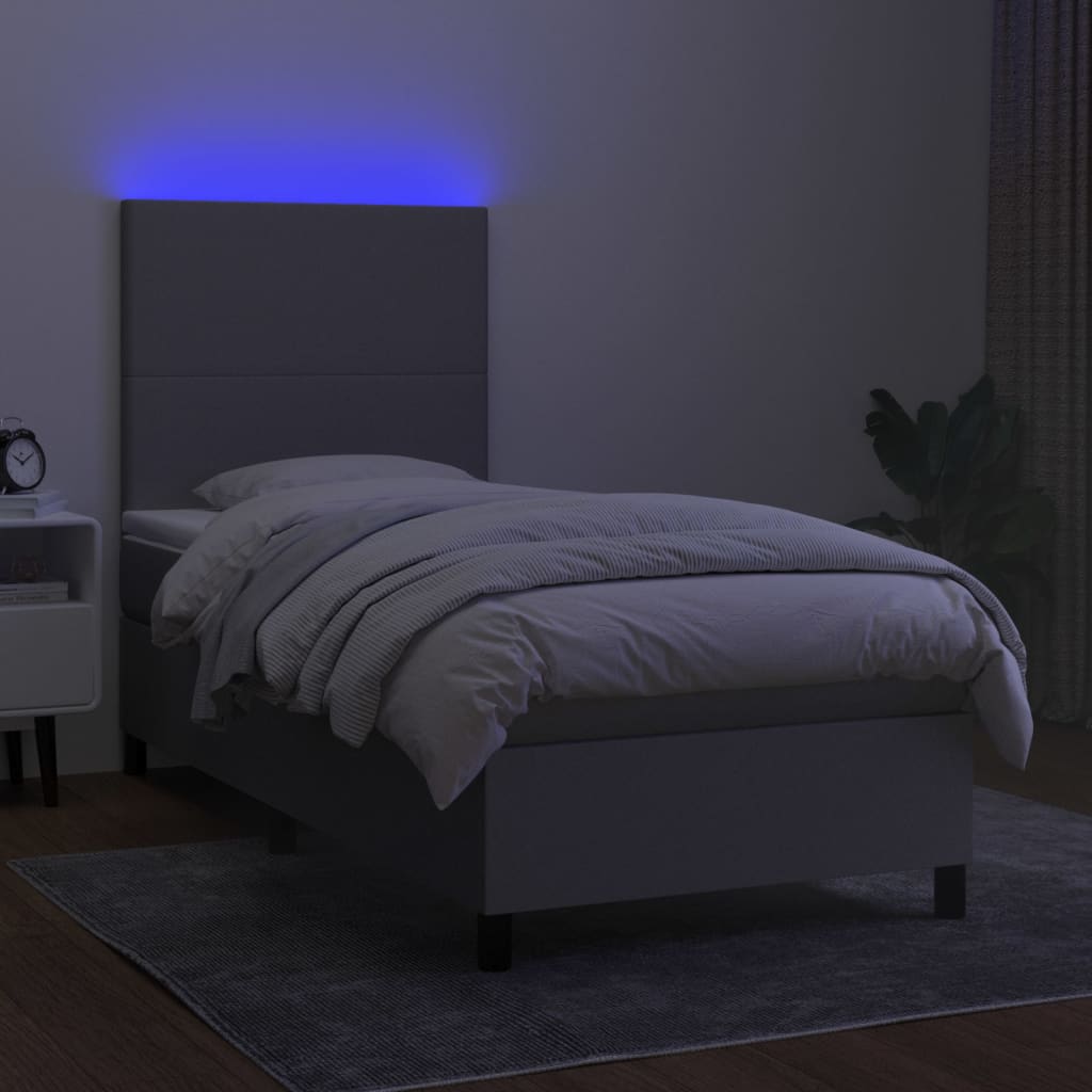 Krevet box spring s madracem LED svjetlosivi 80x200 cm tkanina