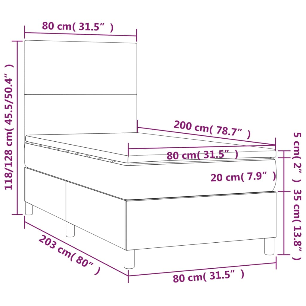 Krevet box spring s madracem LED krem 80 x 200 cm od tkanine