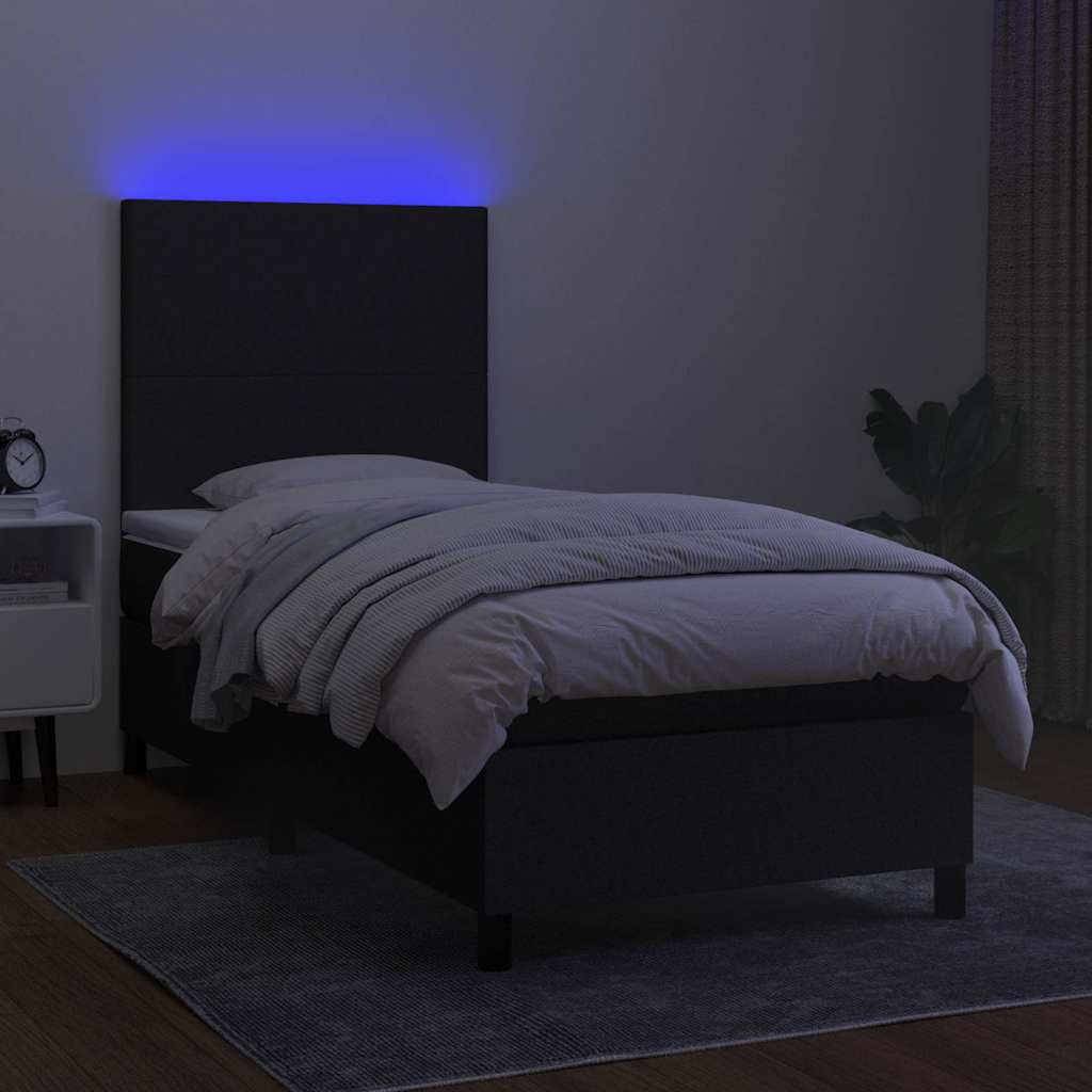 Krevet box spring s madracem LED crni 90x190 cm od tkanine