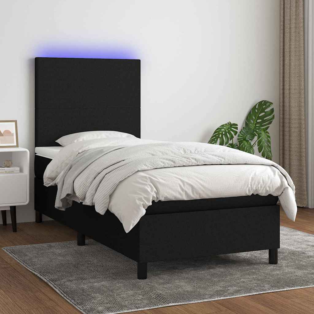 Krevet box spring s madracem LED crni 90x190 cm od tkanine