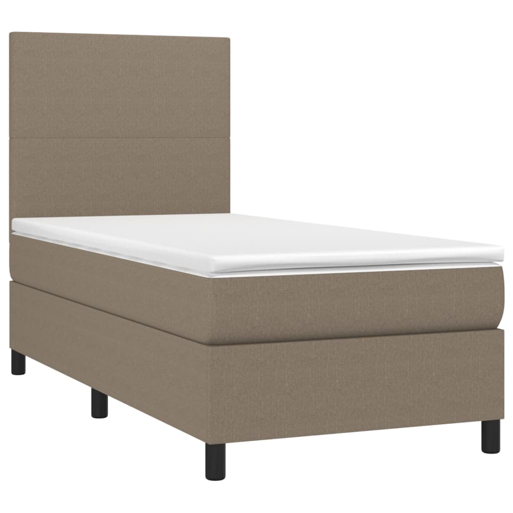 Krevet box spring s madracem LED smeđesivi 90x190 cm tkanina