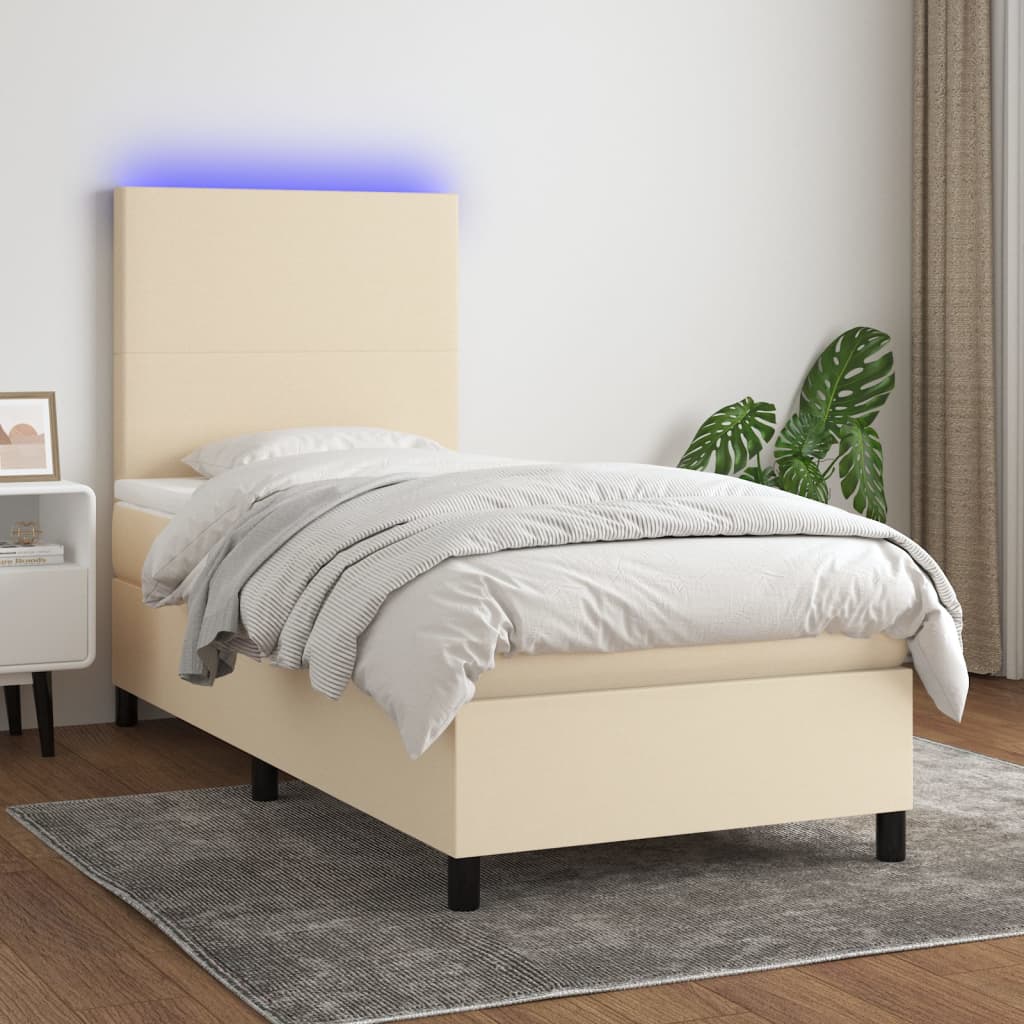 Krevet box spring s madracem LED krem 90x200 cm od tkanine