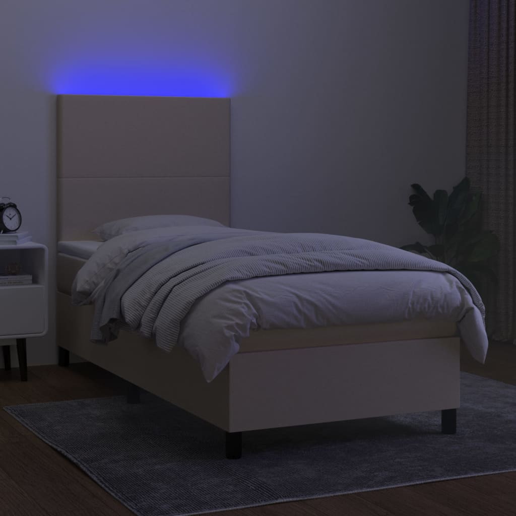 Krevet box spring s madracem LED krem 100x200 cm od tkanine
