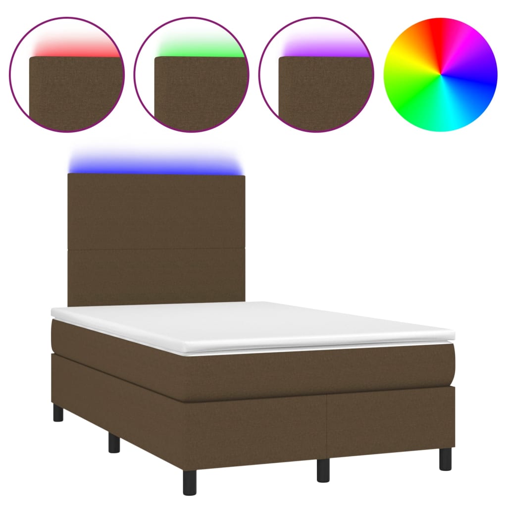 Krevet box spring s madracem LED tamnosmeđi 120x200 cm tkanina