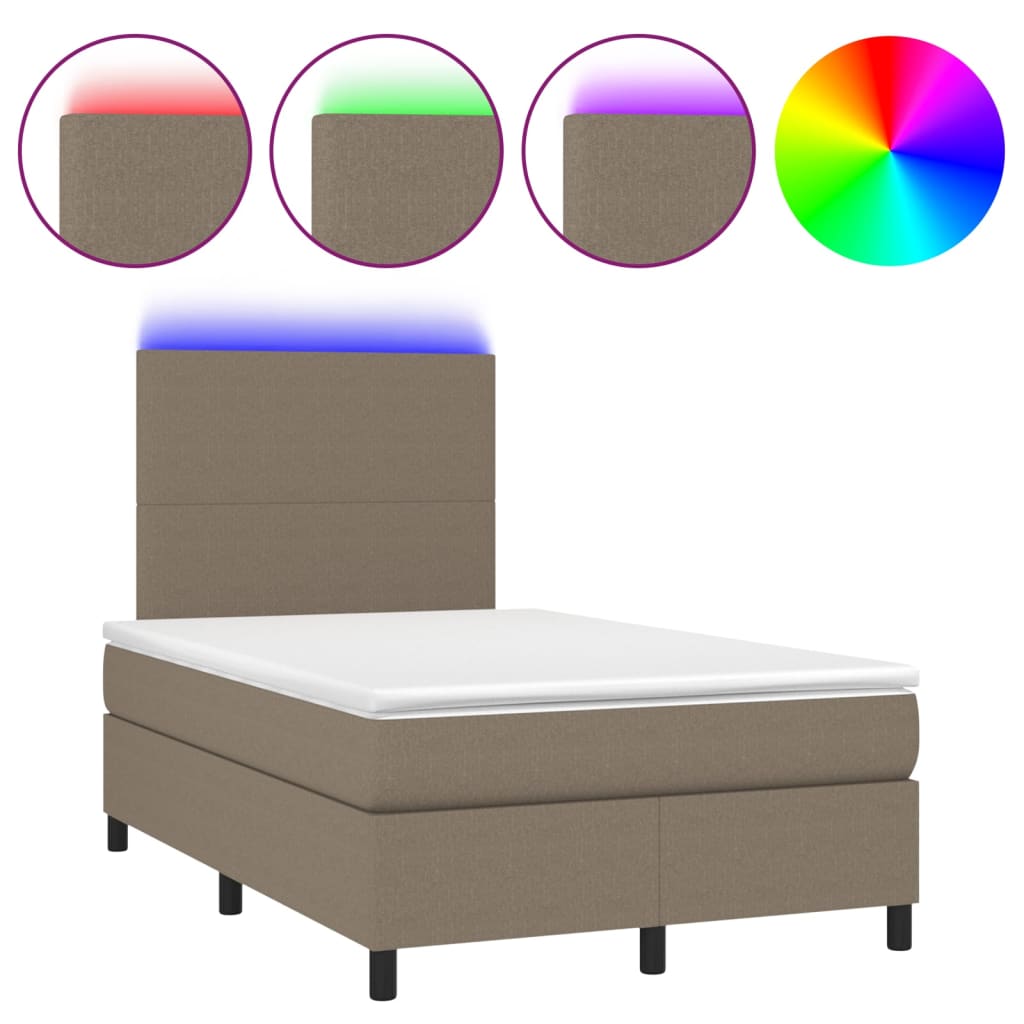 Krevet box spring s madracem LED smeđesivi 120 x 200 cm tkanina