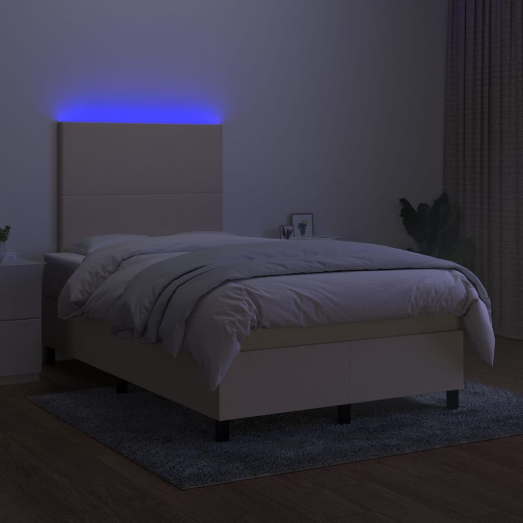 Krevet box spring s madracem LED krem 120 x 200 cm od tkanine