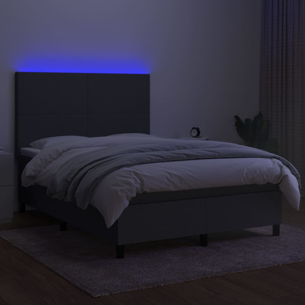 Krevet box spring s madracem LED tamnosivi 140x190 cm tkanina