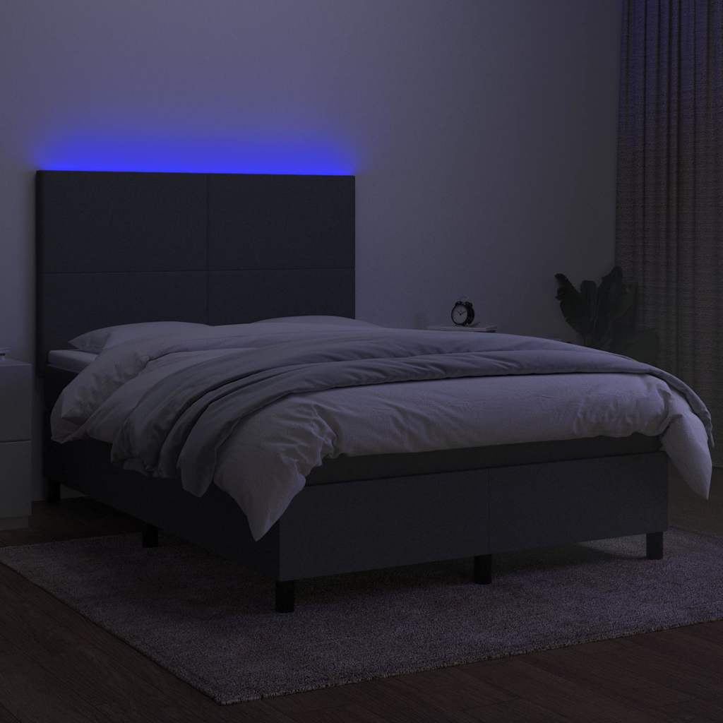 Krevet box spring s madracem LED tamnosivi 140x190 cm tkanina