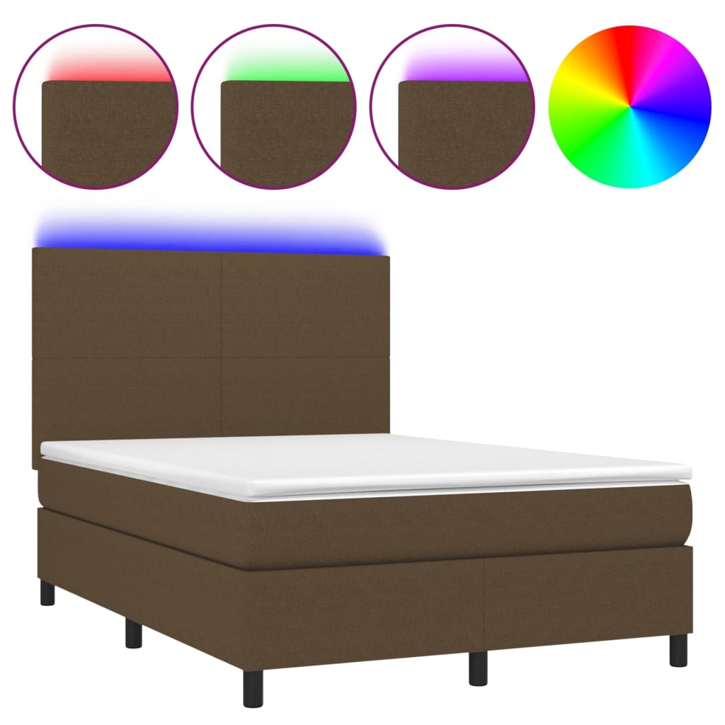 Krevet box spring s madracem LED tamnosmeđi 140x190 cm tkanina
