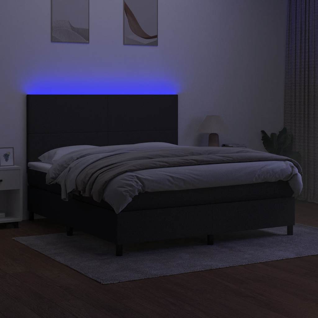 Krevet box spring s madracem LED crni 160x200 cm od tkanine